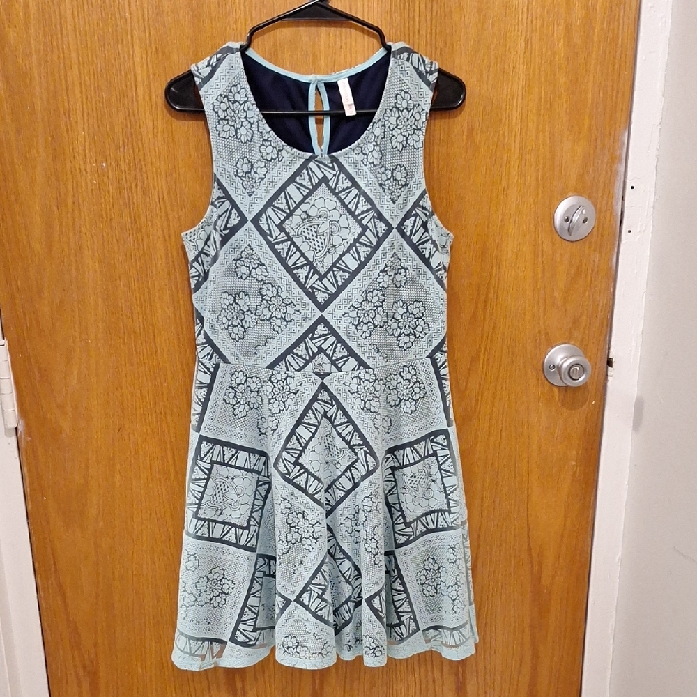 Sky blue intricately patterned layered A-line dress